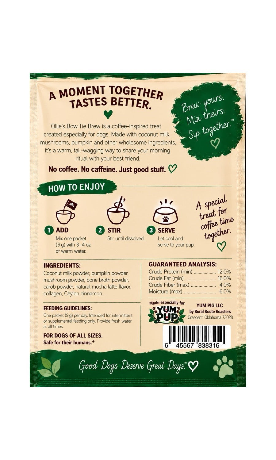 Ollie's BOW TIE BREW - Coffee for Dogs, Safe for Humans - Mocha Latte